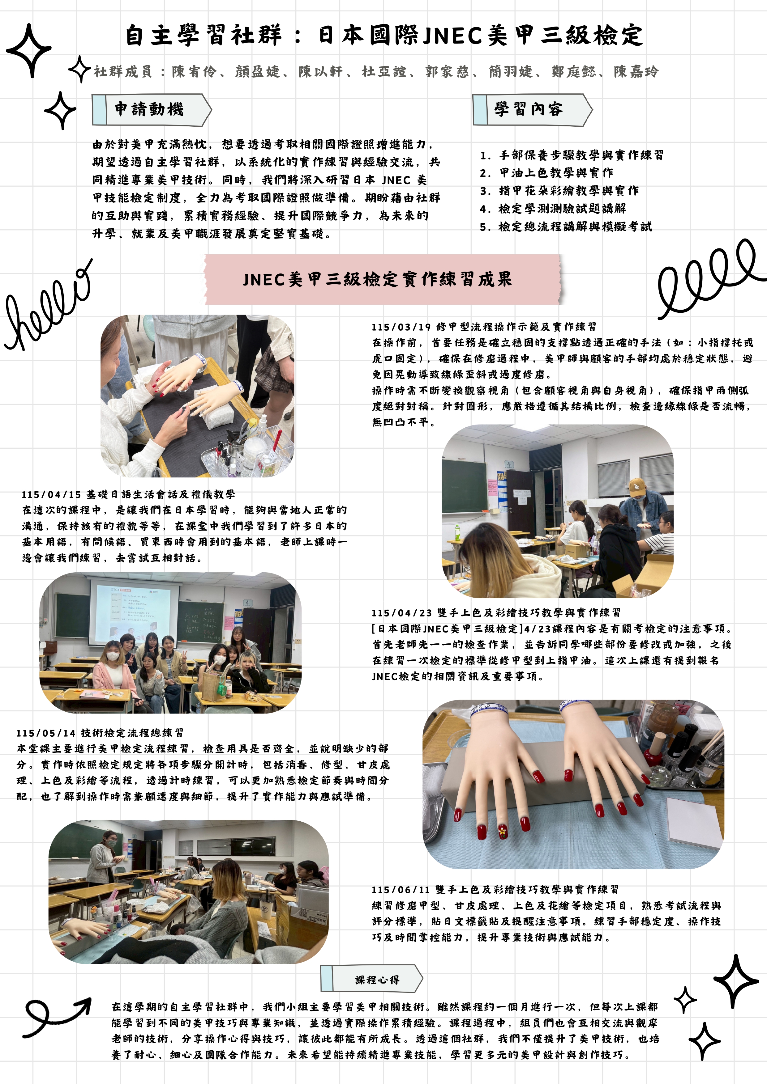 日本國際JNEC美甲三級檢定成果海報